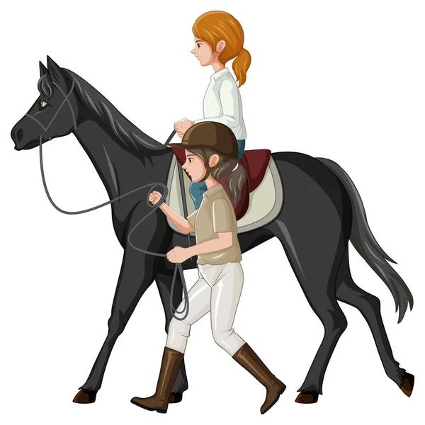 Pferdesport Mit Mädchen Pferd Illustration — Stockvektor