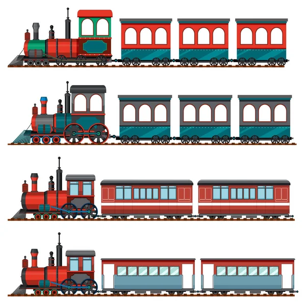 Conjunto Diferentes Locomotoras Vapor Ilustración — Vector de stock