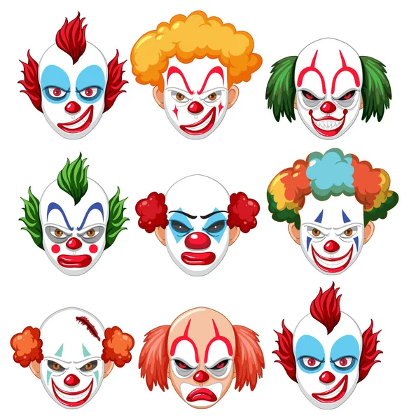 Ensemble Illustration Expression Faciale Clown — Image vectorielle