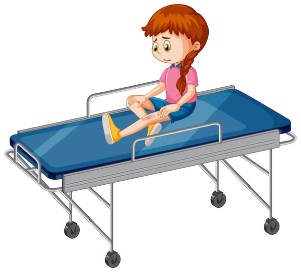 Seorang Gadis Terluka Duduk Tempat Tidur Darurat Ilustrasi - Stok Vektor