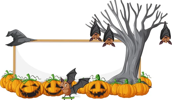 Leere Holztafel Mit Fledermaus Halloween Motiv — Stockvektor