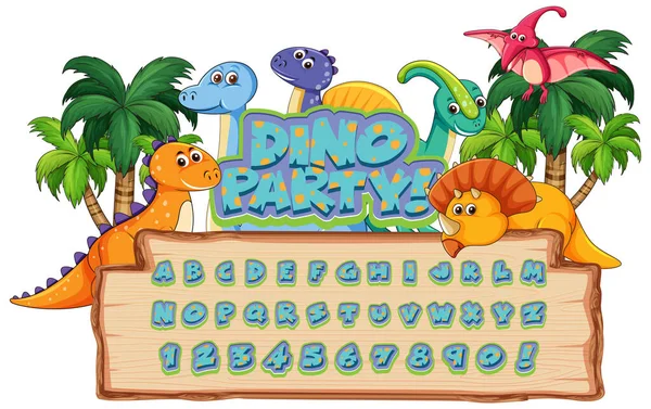 Font Design English Alphabets Dinosaur Character Wood Board Illustration — Wektor stockowy