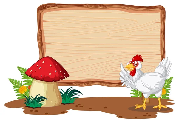 Üres Fából Készült Tábla Csirkefarmok Illusztrációjával — Stock Vector
