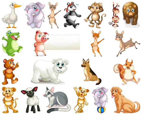 Conjunto Ilustración Personajes Dibujos Animados Animales — Vector de stock