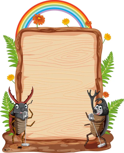 带有木制框架板横幅插图的昆虫 — 图库矢量图片