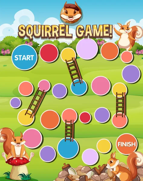 Snake Ladder Squirrel Game Template Illustration — Stock Vector