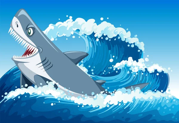 Conceito Ataque Tubarão Com Ilustração Agressiva Tubarão —  Vetores de Stock