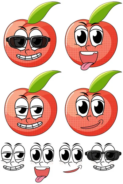 Set Facial Expression Vintage Style Cartoon Peach White Background Illustration — Stock Vector