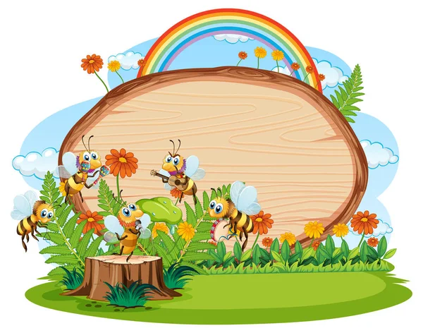 Hmyz Dřevěným Rámem Desky Banner Ilustrace — Stockový vektor