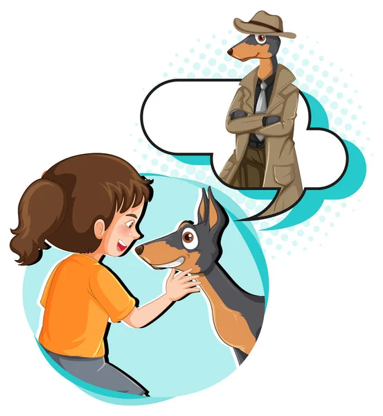 Girl Playing Dog Callout Illustration — Stock Vector