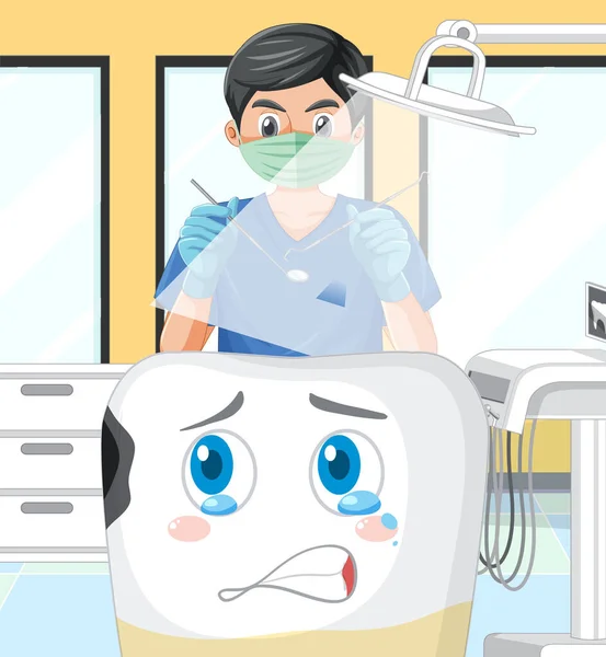 Zubař Drží Nástroje Vyšetřuje Zubní Kaz Klinice Ilustrace — Stockový vektor