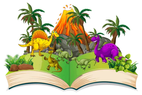 Livre Dinosaures Dans Forêt Illustration — Image vectorielle