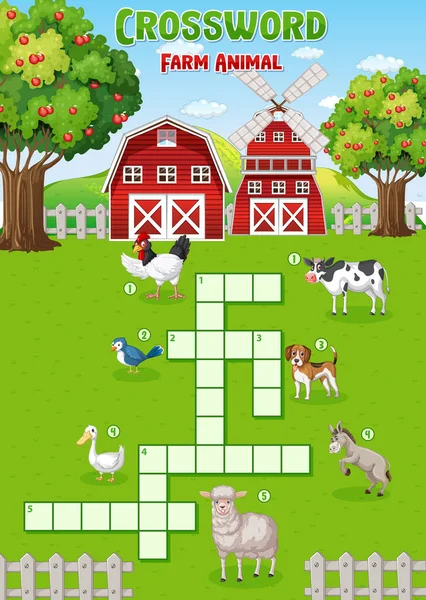Crossword Farm Animal Template Illustration — Stock Vector