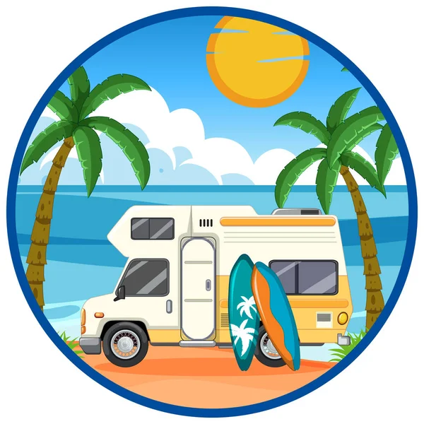 Summer Travel Vacation Logo Concept Motorhome Illustration — Stock Vector