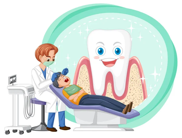 牙医检查病人的牙齿图解 — 图库矢量图片