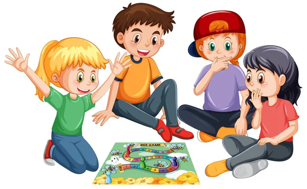Děti Hrající Deskovou Hru Bílém Pozadí Ilustrace — Stockový vektor