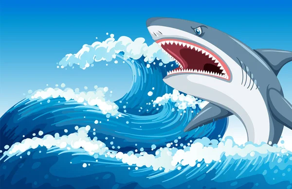 Concepto Ataque Tiburón Con Ilustración Agresiva Tiburón — Archivo Imágenes Vectoriales