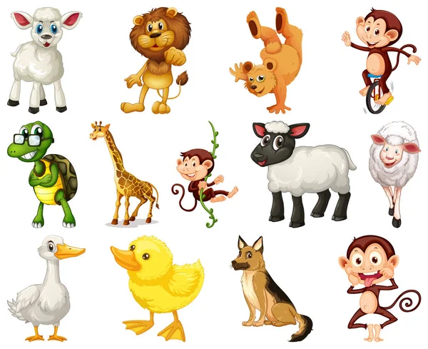 Conjunto Ilustración Personajes Dibujos Animados Animales — Vector de stock