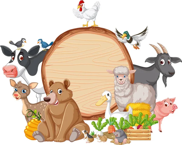 Zvíře Dřevěnou Tabulí Banner Ilustrace — Stockový vektor