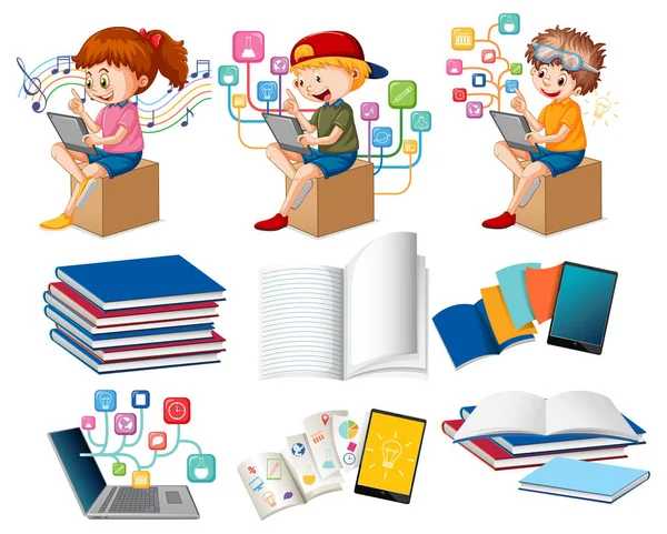 Σύνολο Των Παιδιών Που Κάνουν Διαφορετικές Δραστηριότητες Εικονογράφηση — Διανυσματικό Αρχείο