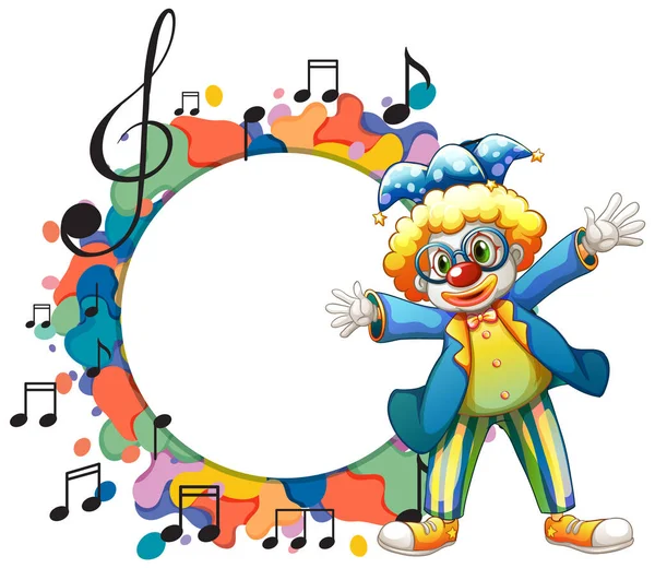 Clown Carino Con Illustrazione Modello Nota Musica Vuota — Vettoriale Stock