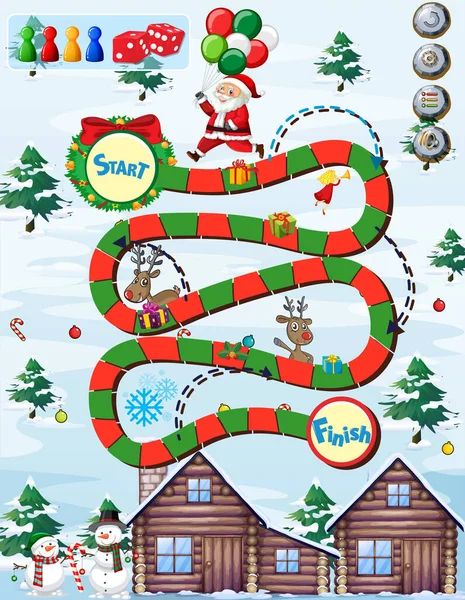 Snake Ladders Game Template Christmas Theme Illustration — Stock Vector