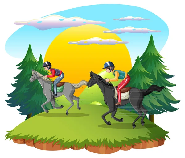 Man Riding Horse Natural Background Illustration — Stock Vector