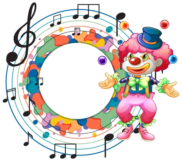 Clown Carino Con Illustrazione Modello Nota Musica Vuota — Vettoriale Stock