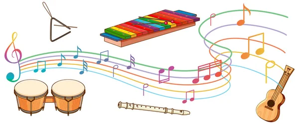 Μουσικό Όργανο Μουσικές Νότες Λευκό Φόντο Εικονογράφηση — Διανυσματικό Αρχείο
