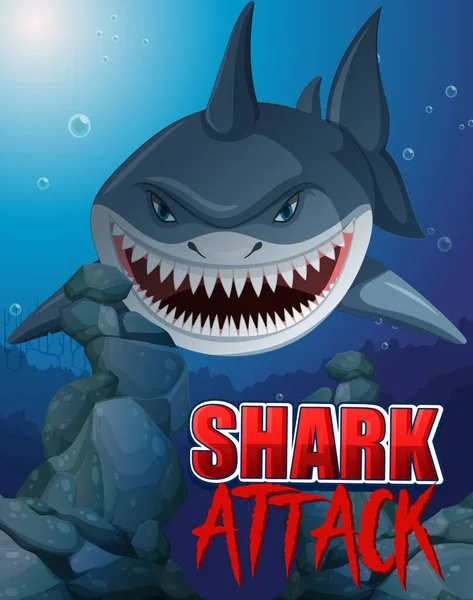 Aggressive Hai Unterwasser Tiefsee Hintergrund Illustration — Stockvektor