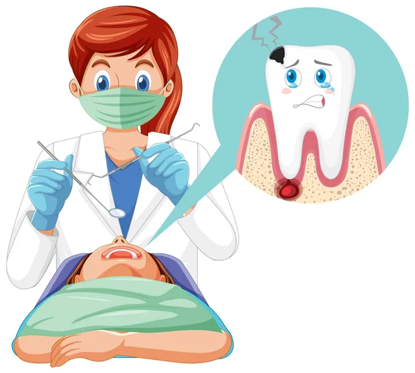 Dentystka Badająca Zęby Pacjenta Białym Tle Ilustracji — Wektor stockowy