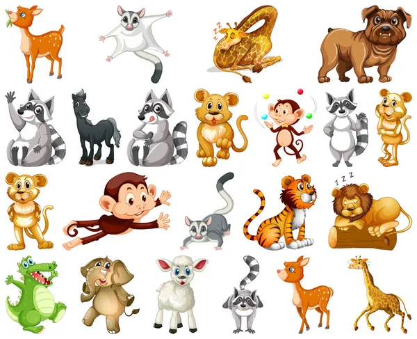 Conjunto Ilustración Personajes Dibujos Animados Animales — Archivo Imágenes Vectoriales