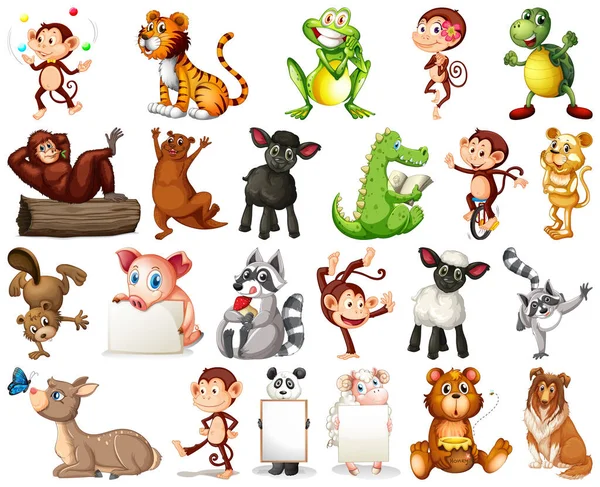 Conjunto Ilustración Personajes Dibujos Animados Animales — Vector de stock