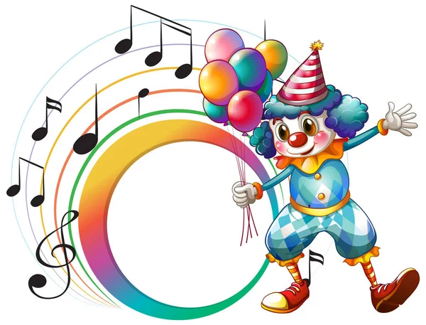 Clown Carino Con Illustrazione Modello Nota Musica Vuota — Vettoriale Stock