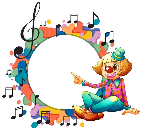 Clown Carino Con Illustrazione Modello Nota Musica Vuota — Vettoriale Stock