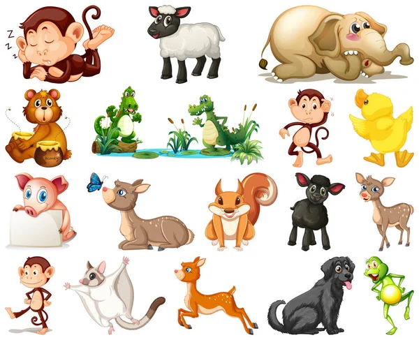 Set Illustrazione Personaggio Cartone Animato Animale — Vettoriale Stock