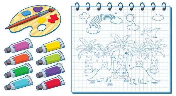 Egy Notebook Firka Vázlat Design Akvarell Illusztráció — Stock Vector