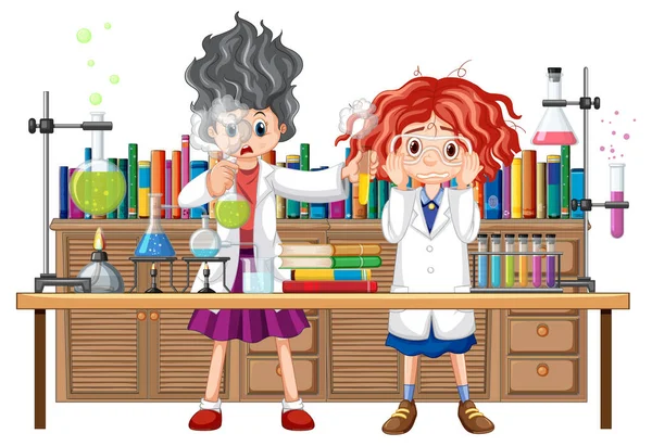 Scena Laboratorio Con Illustrazione Personaggio Cartone Animato Scienziato — Vettoriale Stock