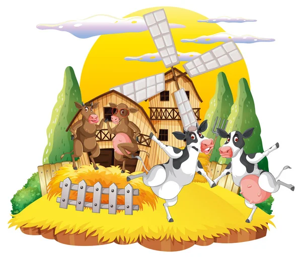 Isolated Cartoon Farm Animals Illustration — Stock Vector