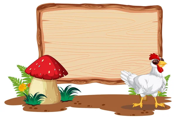Κενή Ξύλινη Πινακίδα Κοτόπουλο Αγρόκτημα Εικονογράφηση — Διανυσματικό Αρχείο