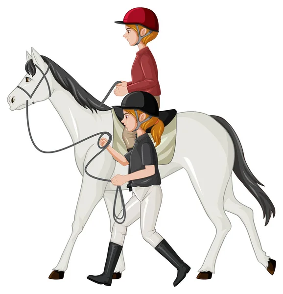 Olahraga Berkuda Dengan Gadis Atas Kuda Ilustrasi - Stok Vektor