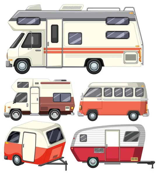 Conjunto Diferentes Autocaravanas Ilustração —  Vetores de Stock