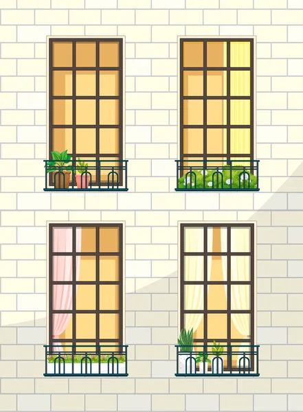 窓のイラストと建物のファサード — ストックベクタ