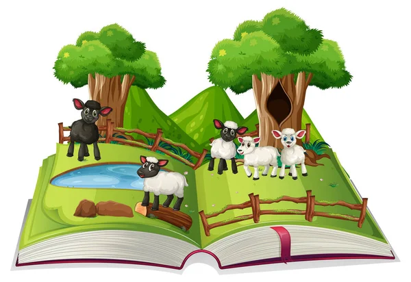 Offenes Buch Wald Thema Auf Weißem Hintergrund Illustration — Stockvektor