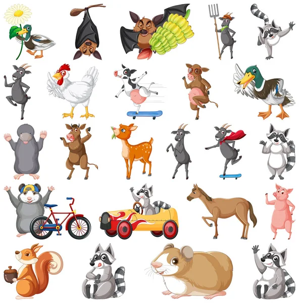 Set Diversi Bambini Illustrazione Animali — Vettoriale Stock