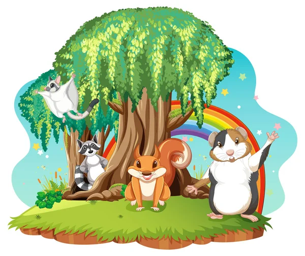 Isolated Scene Different Cute Animals Illustration — Stock Vector