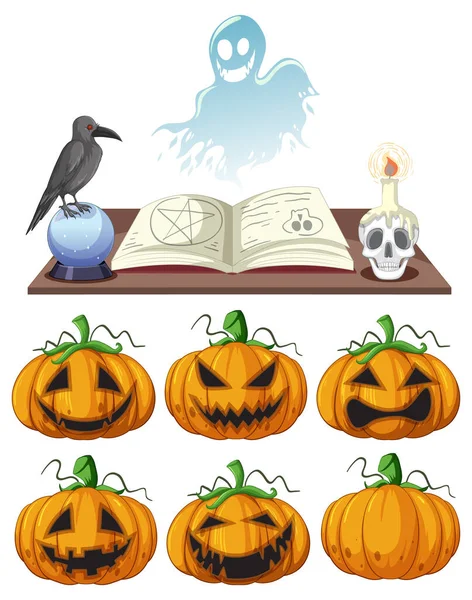 Conjunto Diferentes Ilustraciones Calabaza Halloween — Vector de stock