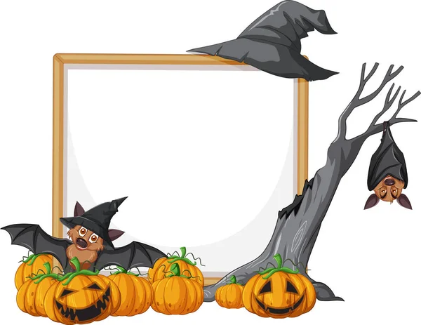 Blank Wooden Signboard Bat Halloween Theme Illustration — Stock Vector