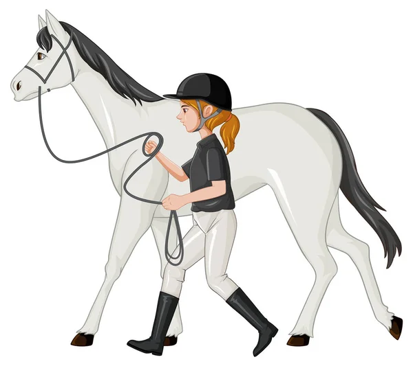 Equestrian Sport Girl Leading Horse Illustration Vector Graphics