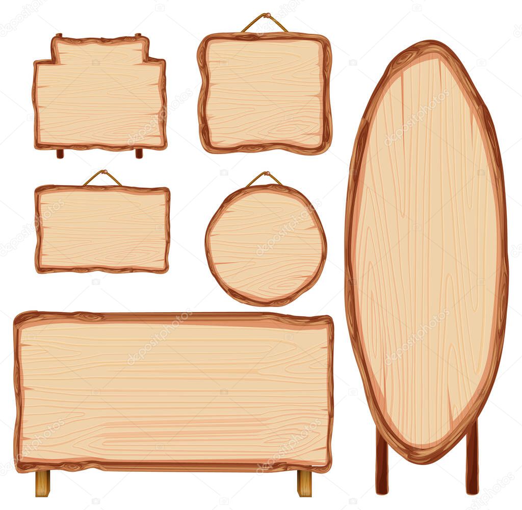 Set of different wooden sign boards illustration